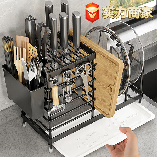Multifunctional Stainless Steel Cutting Board Rack Chopstick Cartridge Knife Rack Rack Cutting Board Rack Seat Shelf Floor to Floor Kitchen Pot Lid Rack