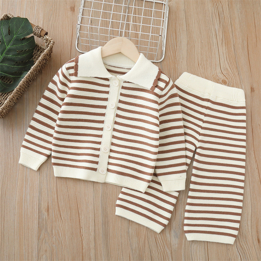 Dropshipping girls' knitted sweater two-piece set - new autumn/winter collection - baby girl striped pants outfit