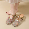 Simple summer 2025 new arrival plaid mesh cut out breathable toe shoes women's rhinestone home outwear one-word buckle cool