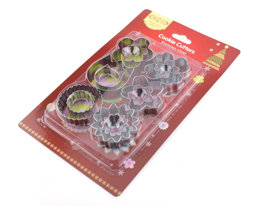 New in stock stainless steel plant 12-piece set - flower cookie cutter, biscuit stamp, diy cookie embossing mold