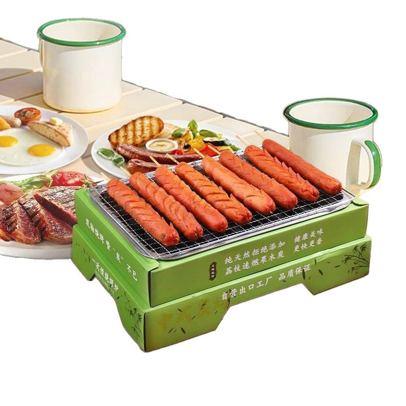 Disposable bbq grill - smokeless charcoal grill for home, camping, and outdoor bbq - portable fruitwood charcoal grill for outdoor grilling