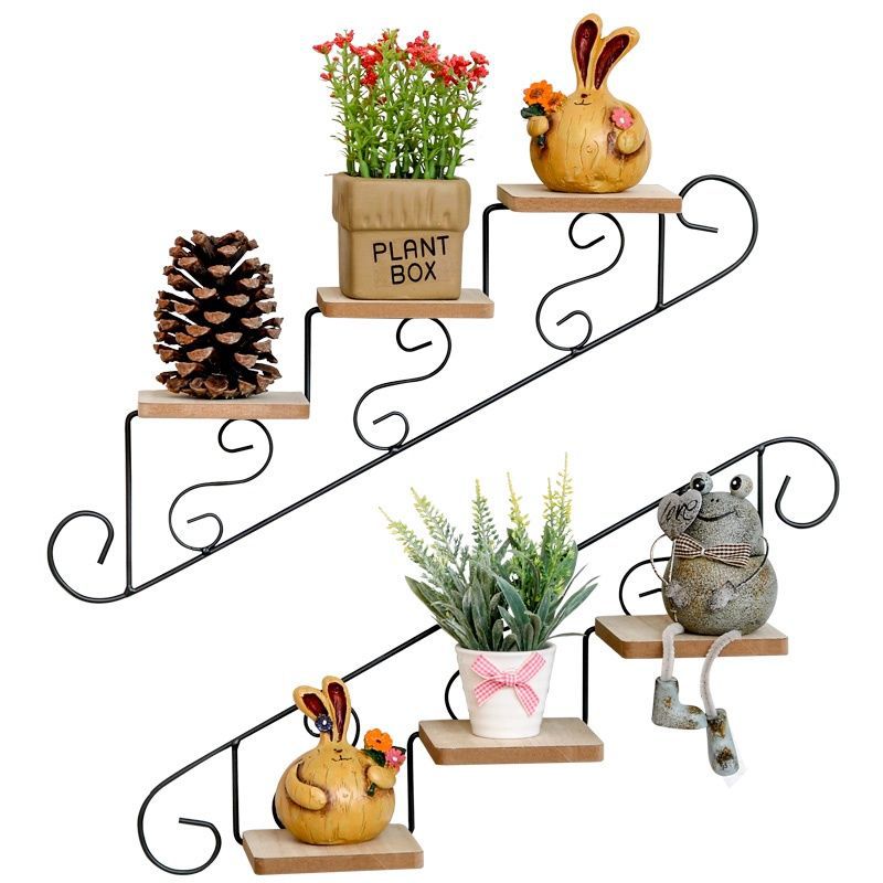 American country pastoral creative staircase shape cafe clothing store wall decoration wall hanging flower rack shelf wall hanging