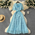 Xiaoxiangfeng dress women's frenchclassy sweet doll collar short sleeve waist slimming looklonglace dress