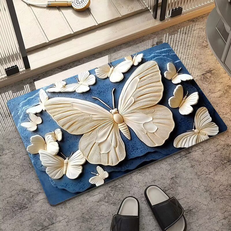 stereo butterfly soft diatom mud kitchen floor mat bathroom door absorbent quick-drying mat non-slip mat bathroom carpet