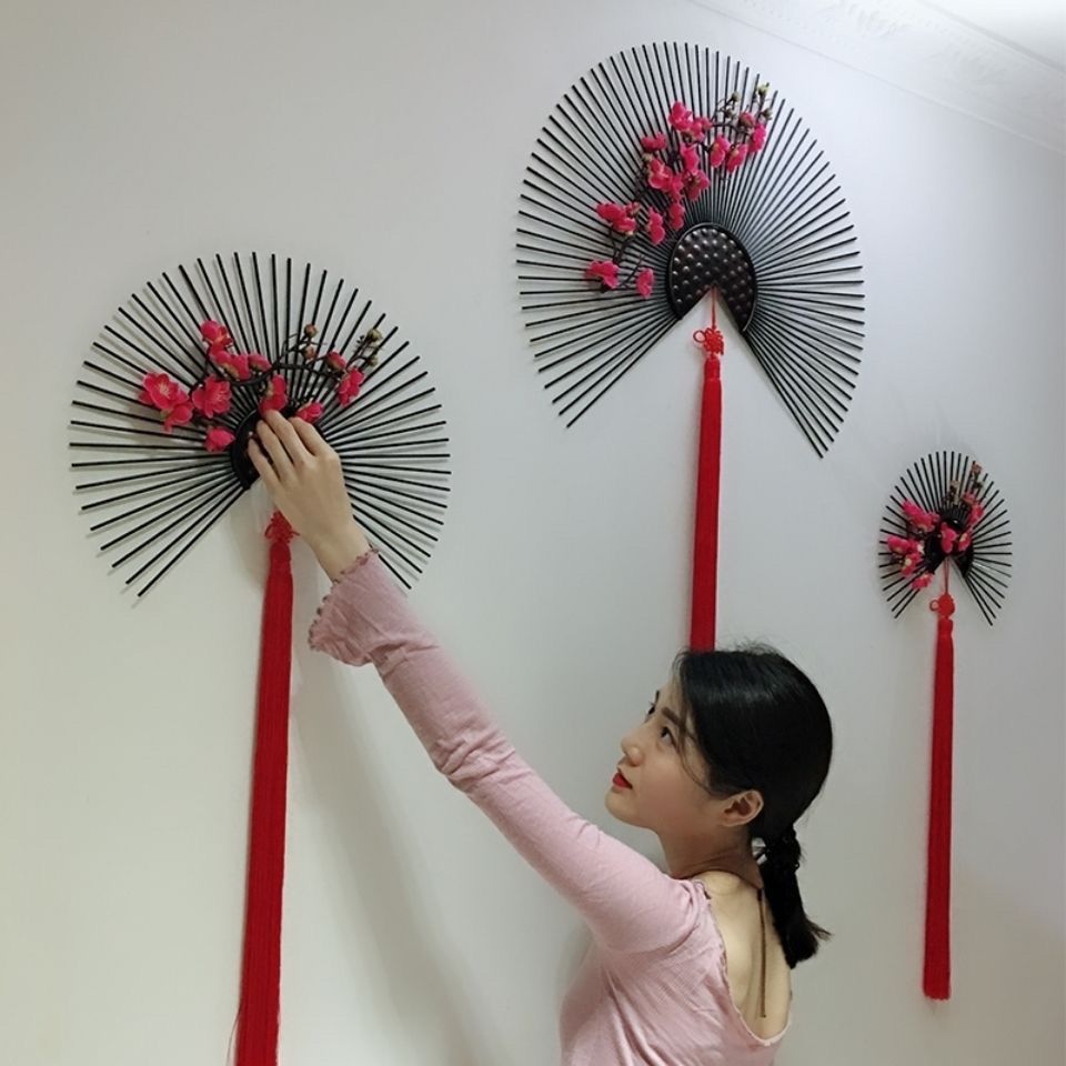 New chinoiserie wall decoration iron wall hanging fan living room dining room wall decoration wall decoration creative wall pendant