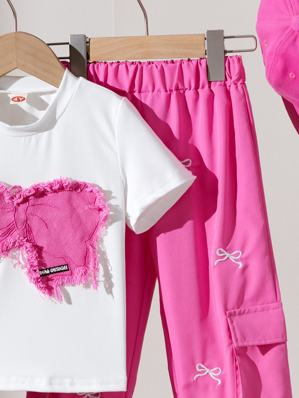 European and american autumn cross-border exclusive: girls' appliqué embroidered top and cargo pants two-piece set