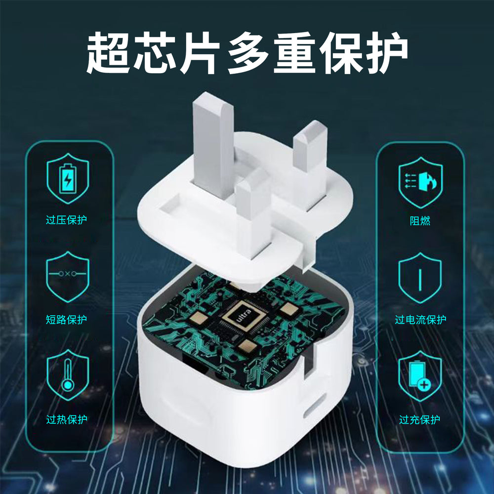 Pd20w/35w uk plug fast charging adapter, compatible with apple chargers, foldable tripod design, ukca certified, type-c connector