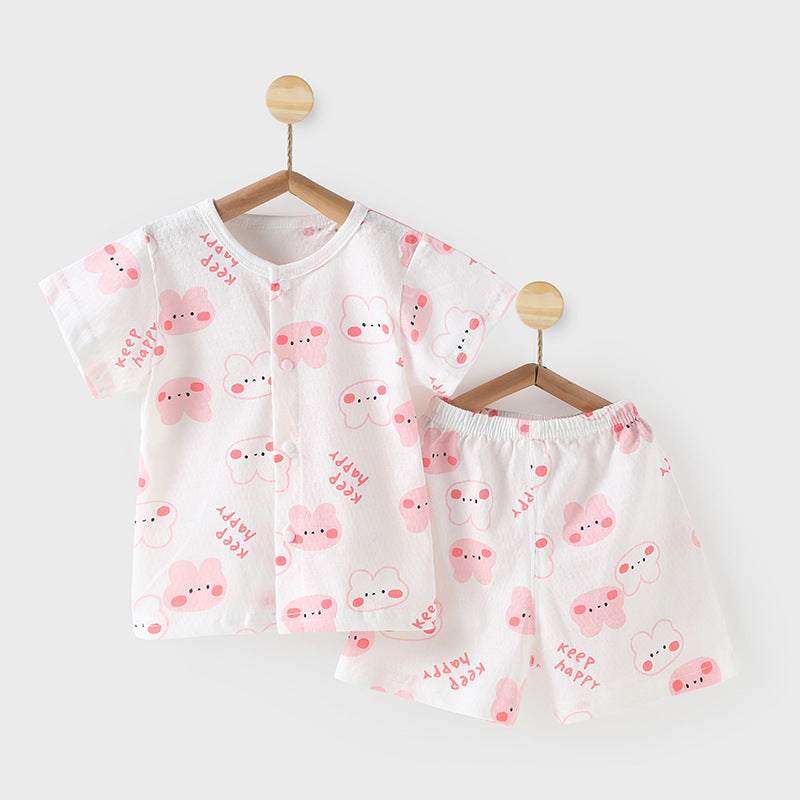 Baby short-sleeve set - summer pure cotton lightweight outfit for boys and girls, infant shorts pajamas, air conditioning clothes, children's summer apparel