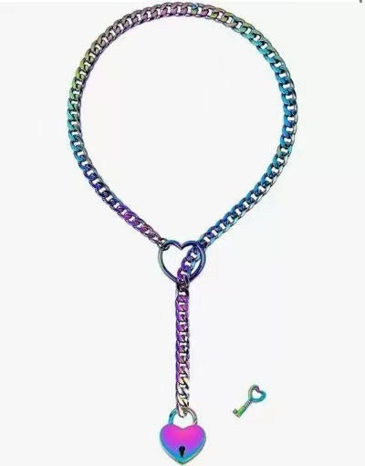 2025 amazon export new heart ring sliding chain necklace - trendy punk cuban y-chain design for women