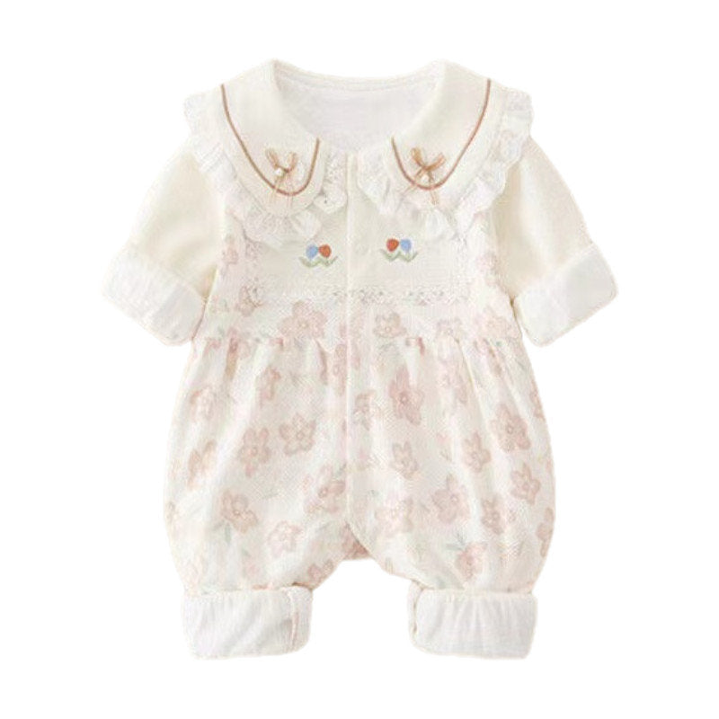 Baby clothes spring romper girl baby bodysuit double layer outwear spring autum super cute full month princess haki
