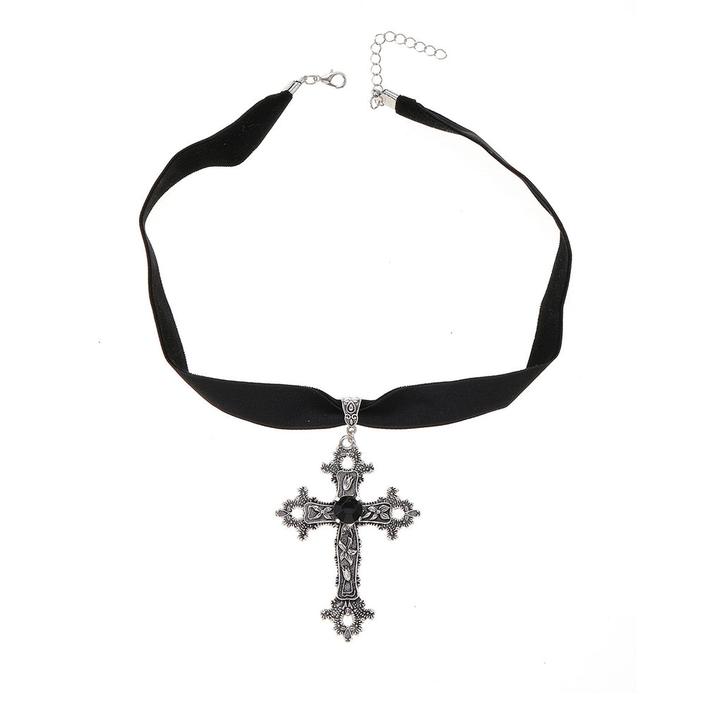 Gothic cross necklace wholesale - cross-border hot seller - unique & edgy hollow floral fabric choker necklace