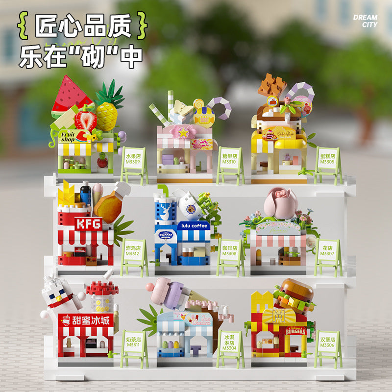 micro-particle building block mall department store chain street scene ornaments compatible with lego kids educational assembly toys