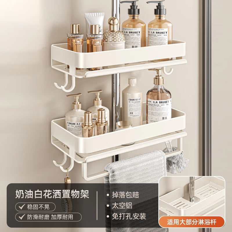 Shower Shower Shelf No Punching Toilet Lifting Rod Shelf Bathroom Storage Body Wash Shampoo Tray