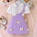 Children's clothing white tops + purple suspender skirt short-sleeved shirt with cute rabbit suspenders