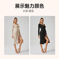 French chic, elegant, and feminine yoga dress - long sleeve v-neck, soft, sexy, bodycon fitness dress for autumn and winter