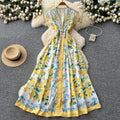 Luxury blue and white porcelain style v-neck sleeveless printed dress - women's new summer collection, slimming a-line maxi dress, elegant