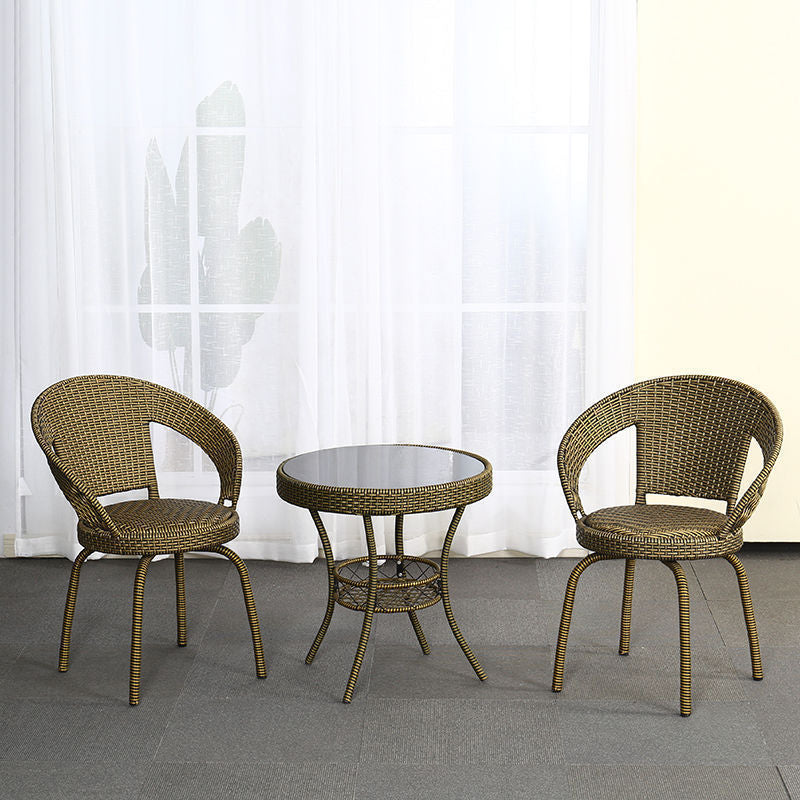 Simple balcony small tea table for home small apartment tea table living room rattan small coffee table table and chair combination glass round