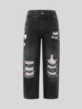 Exportgirljeans black distressed ripped pants loosestraight-legloose pants handsome autumkids pants