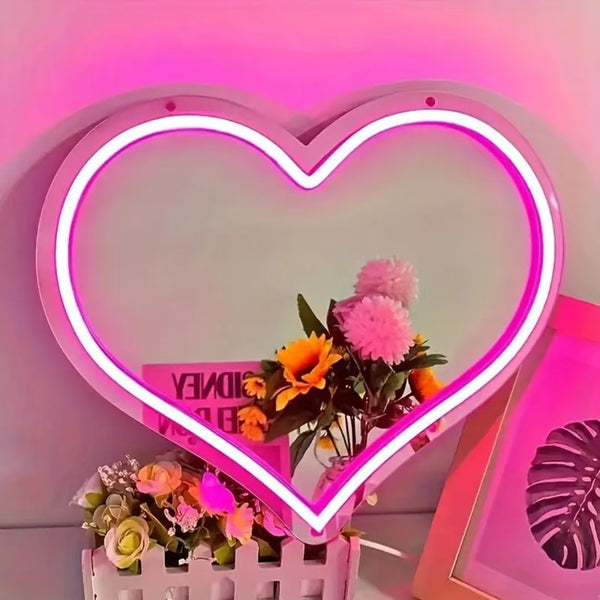 Customized acrylic neon mirror ambient light LED wall chandelier bedroom love makeup mirror flexible light