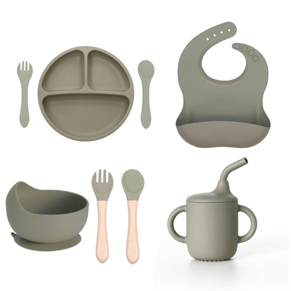 Cross-border children's silicone plate set Baby complementary food grid plate Love plate Maternal and infant feeding tableware set