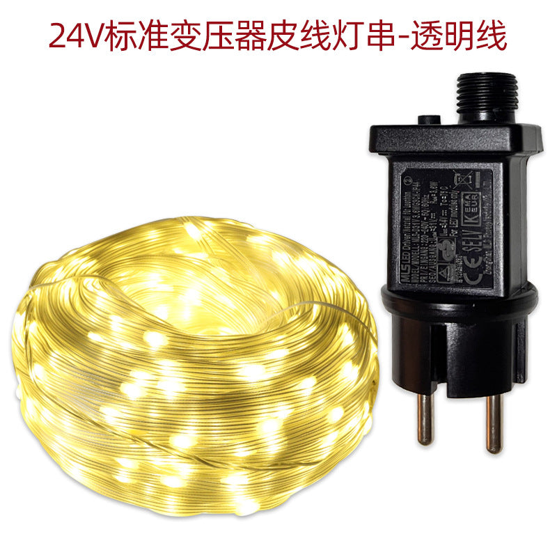 's new 24v low-voltage leather line light string outdoor waterproof garden decoration 100LED leather line color flash light string