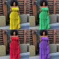 cross-border yellow chiffon one-shoulder backless bodycon beach vacation pleated maxi dress