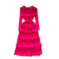 Miya pleated premium niche european & american retro collar tie-waist ruffle hem pleated elegant dress for women