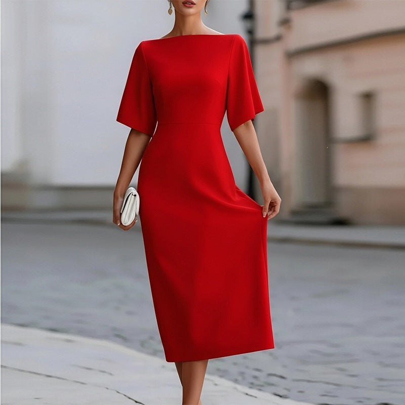 cross-border european & american women's clothing: summer maxi dress - high-end solid color bodycon sheath dress