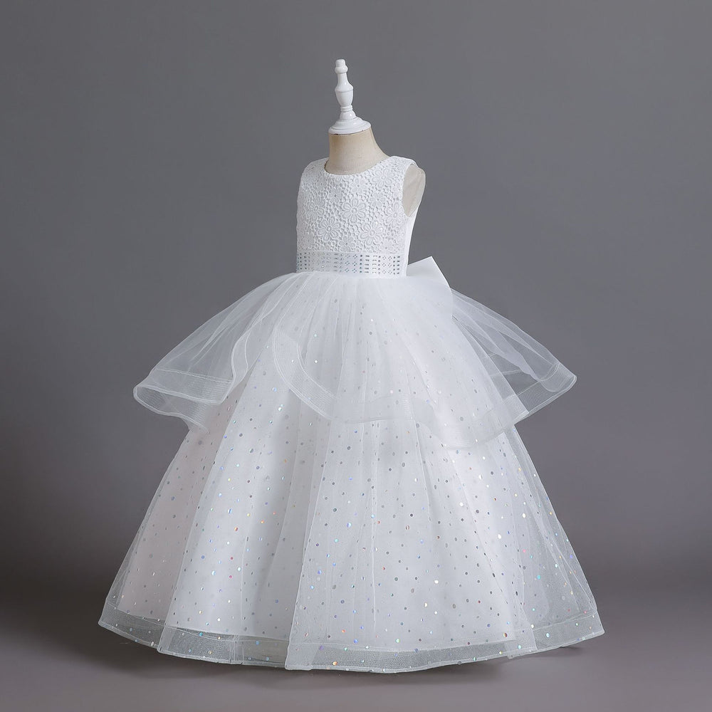 Amazon's new children's clothing kids dress layered wedding dress princess dress female flower girl cut out piano performance dress