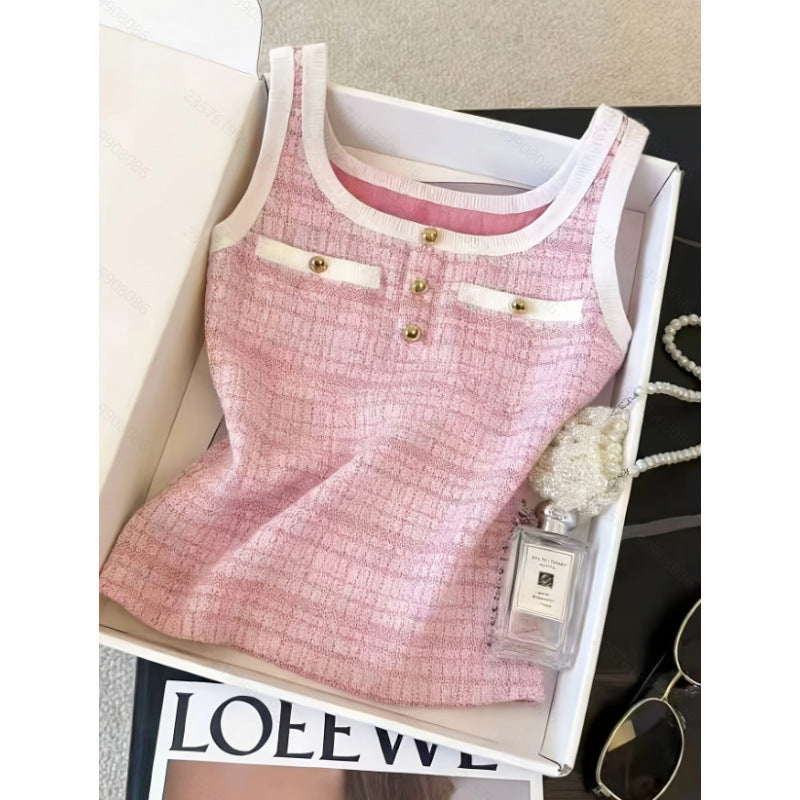 cross-border code  independent station 1688 eleganceknitting tweed style button decoration fashion vest