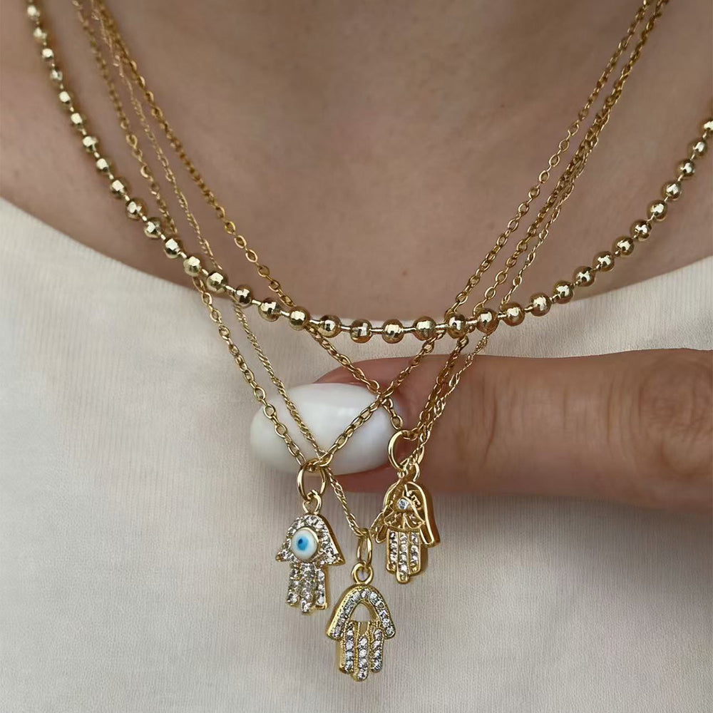 European and american cross-border devil's eye necklace exaggerated high-end sense of layering mysterious diamond-encrusted eyes palm clavicle chain accessories