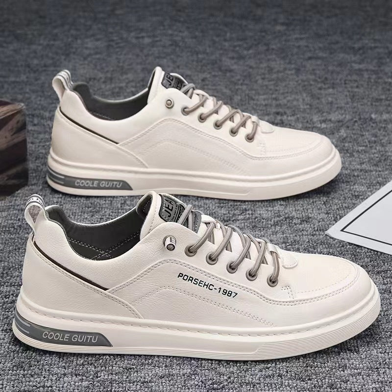 Men's casual leather shoes - spring/autumn 2025 new collection - men's white flat shoes - versatile winter sports white shoes for teens