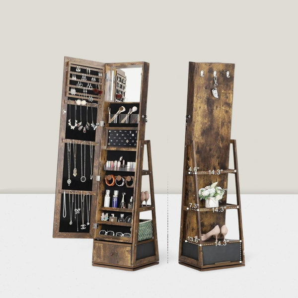 Full-length mirror Cloakroom Floor-to-ceiling dressing mirror Makeup mirror Jewelry necklace Storage locker Wooden fitting mirror