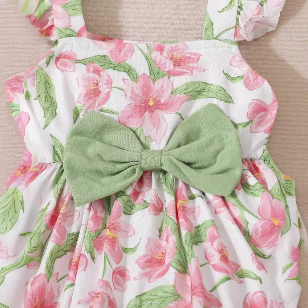 baby sling suit for baby girls 0-2 years old fashion flower sling cute cotton shorts three-piece set for summer