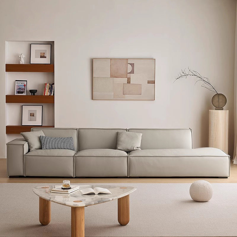 Italian normcore genuine leather sofa modern casual small apartment tofu block sofa living room for home square leather sofa