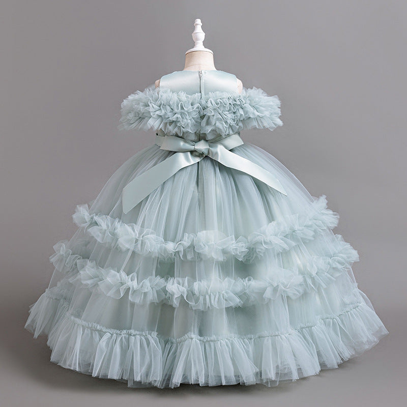 Export cross-border fashion style girl dress long piano performance flower girl wedding dress tutu skirt birthday in stock hot sale