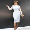 European and american design round neck party dress - lace trim long sleeve bodycon mini dress - bridesmaid dress