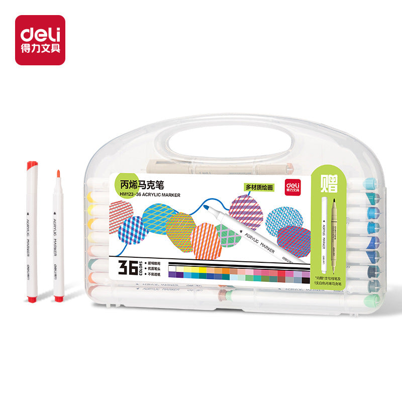 Deli 48-color washable acrylic marker triangle rod colorless stackable large-capacity marker acrylic