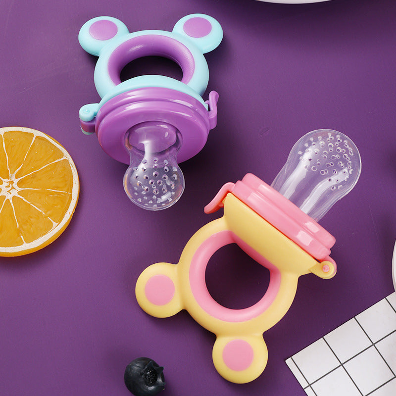 English card pack, infant fruit and vegetable music silicone bite music baby nutrition fruit and vegetable mesh bag complementary food feeder
