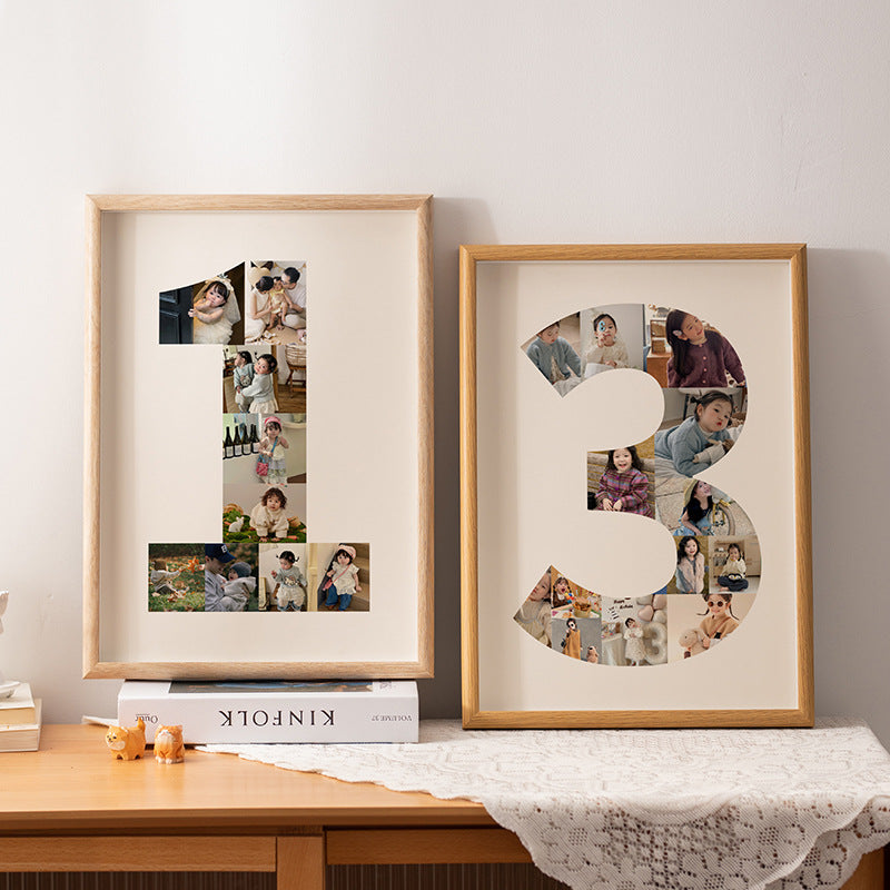 One-year-old commemorative photo frame photo DIY growth record couple baby birthday table number 2 puzzle frame