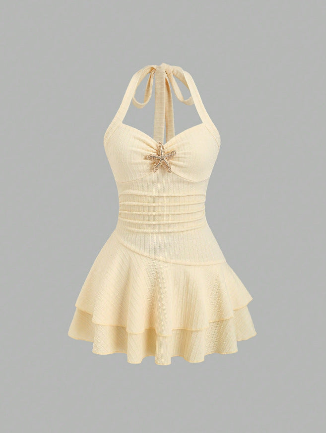 Amazon cross-border cut outbacklesshalternew arrivalshortsilmdress for women