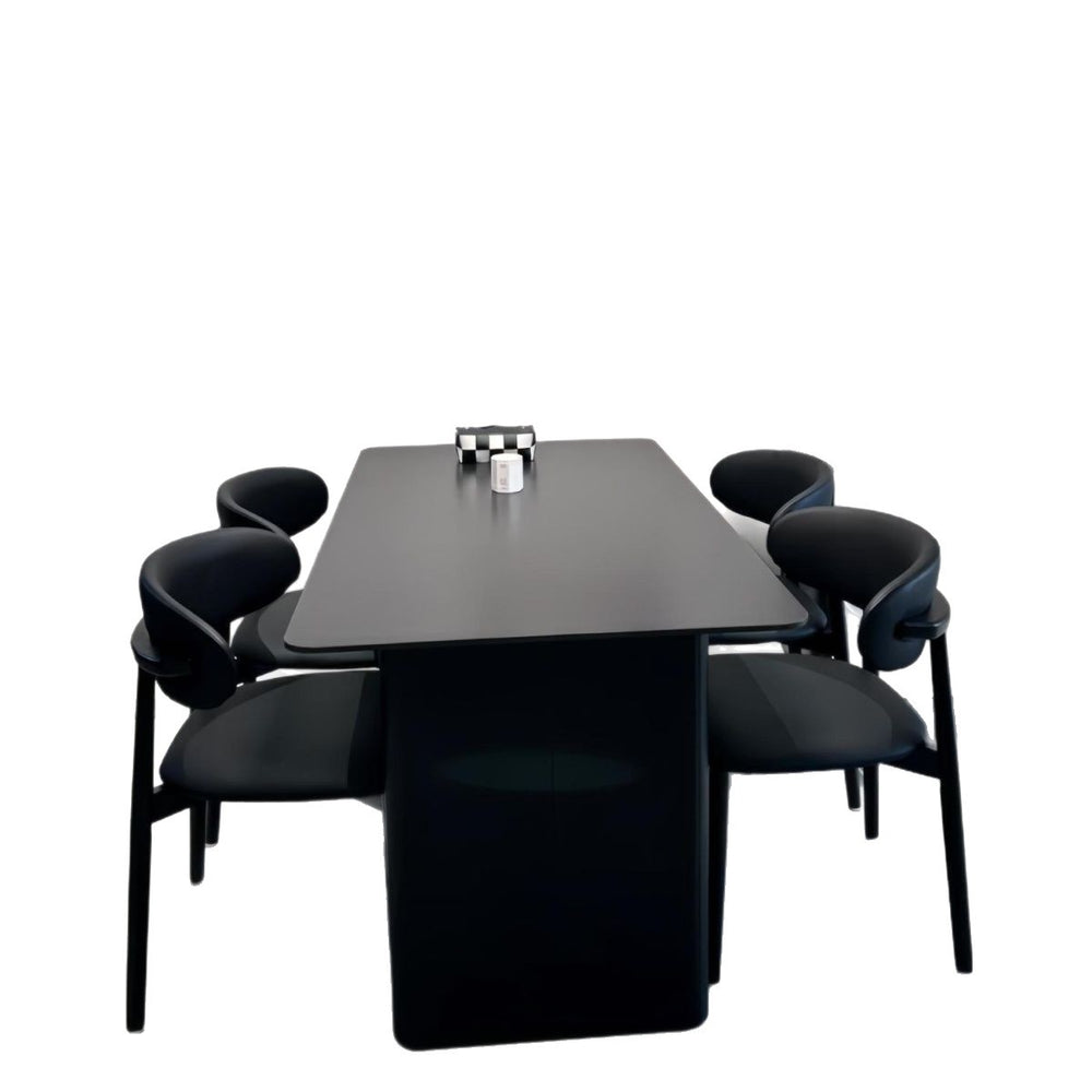 Modern minimalist sintered stone dining table with black dining chairs set - premium small apartment italian-style rectangular dining table for home and b&b