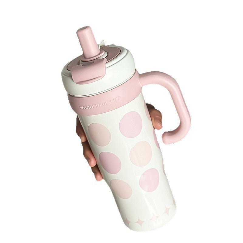 Jumbo ice cup high-looking straw cup large capacity portable car cup girlscute cartoon thermos cup
