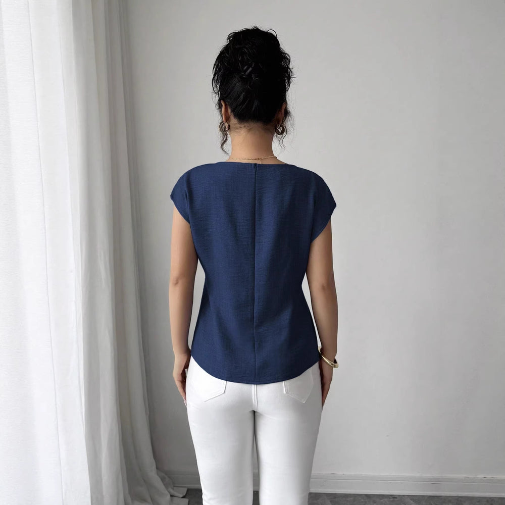 cross-border fashion casual crew neck solid color asymmetrical ruffle hem tank top short sleeve top for  us & europe
