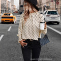 European and american cross-border women's apparel:  spring/autumn new collection - printed pullover cropped top with polka dot long sleeves