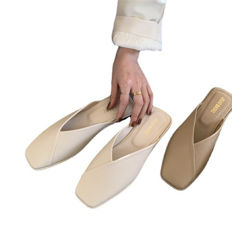 Women's slippers for outdoor wear, closed-toe, 2024 new summer half-slippers, fashionable mules, trendy slides, instagram-famous sandals