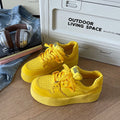 2026 spring/summer new arrival: citrus yellow chunky sole lace-up sneakers - women's collegiate style round toe versatile height increasing shoes