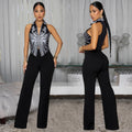 C7452 cross-border   fashion women's elegant printed top and pants two-piece set