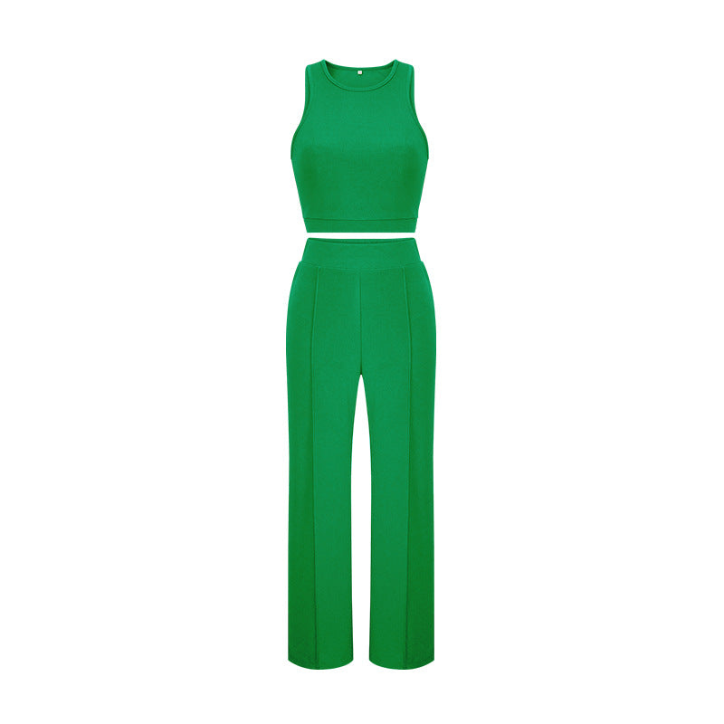 Sleeveless tank top and pants two-piece set -  us & europe cross-border solid color factory direct summer must-have set