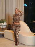 European and american new arrival cross-border fashion trendy snake print slim fit sexy sporty hot long sleeve top and pants set